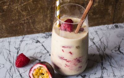 Banan og bringebærsmoothie